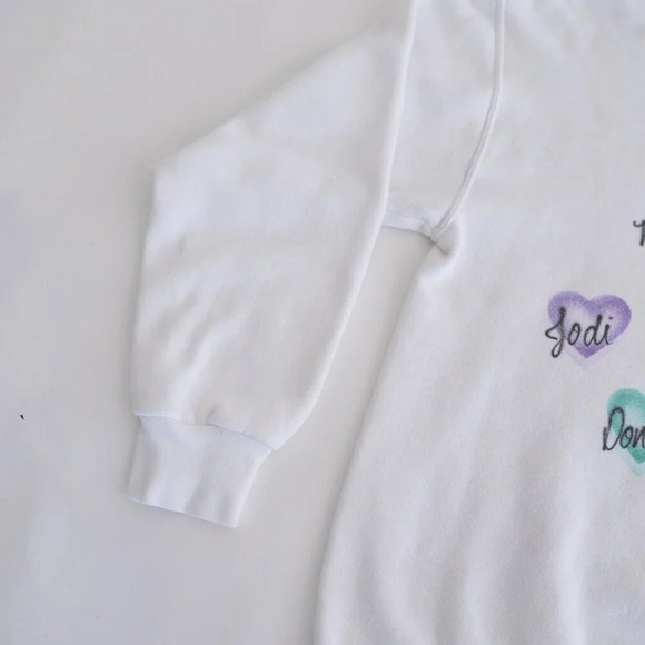 Vintage Lee Heavyweight White Grandma Colourful Hearts Crewneck Sweater M - Picture 8 of 12